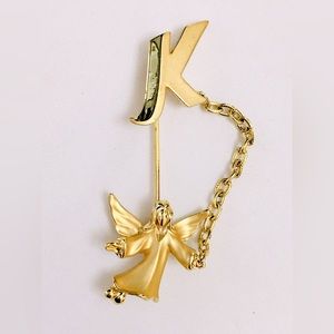 Rare Giusti Gold Angel Letter K Brooch Stick Pin